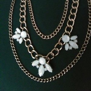 Beautiful Unique 3 Sliver Chain Choker/Necklace 3 Pale Blue Floral Pedants